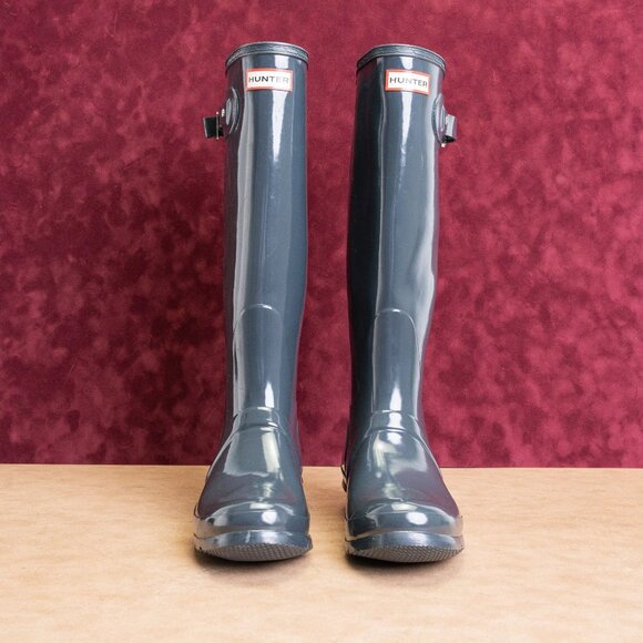 Hunter Women Original Tall Gloss Blue Granite Rain Rubber Wellies Knee sz 10 - Picture 3 of 10